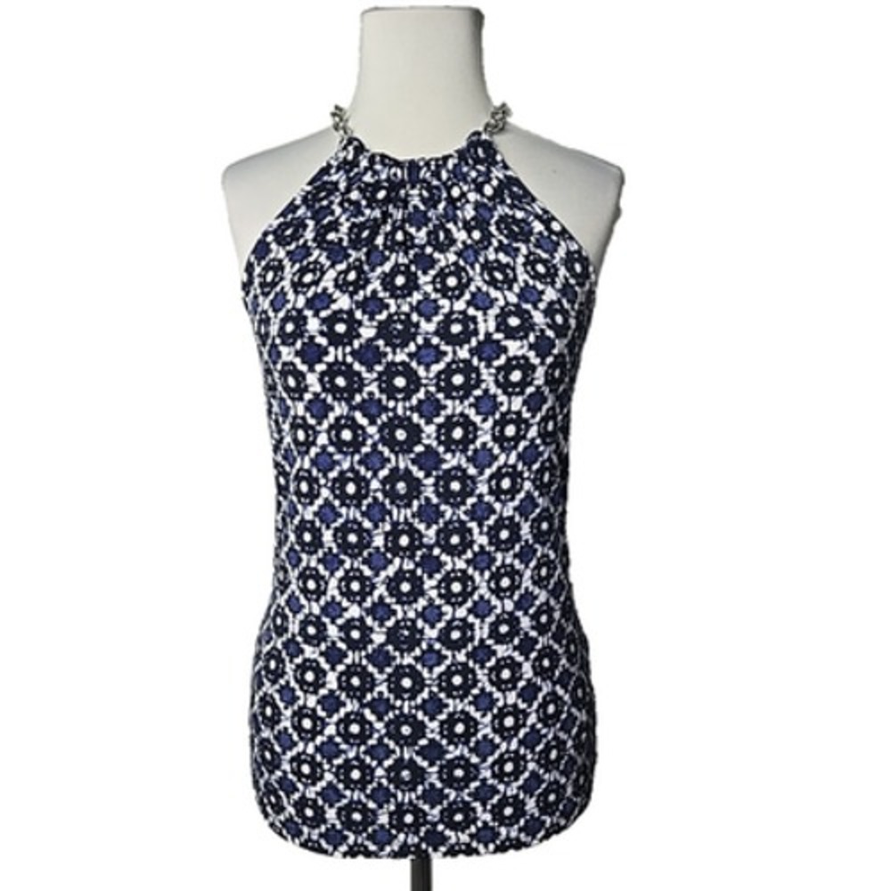 MK Michael Kors Blue Stretch Knit Chain Halter Style Top XS